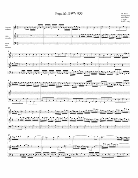 Fugue Bwv 953 Arrangement For 3 Recorders Sheet Music