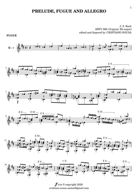 Fugue From Bwv 998 By Js Bach Solo Guitar Sheet Music