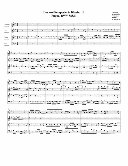 Free Sheet Music Fugue From Das Wohltemperierte Klavier Ii Bwv 885 Ii Arrangement For 3 Recorders