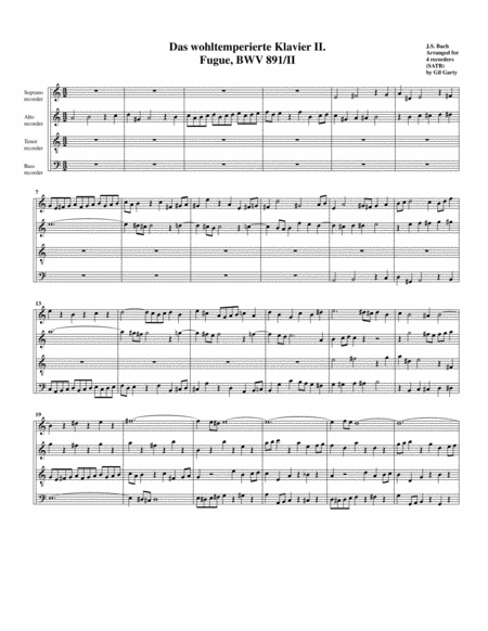 Free Sheet Music Fugue From Das Wohltemperierte Klavier Ii Bwv 891 Ii Arrangement For 4 Recorders