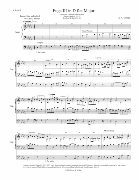 Fugue Iii In D Flat Major For Organ Sheet Music