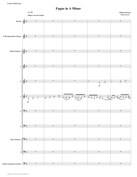 Free Sheet Music Fugue In A Minor By Richard Strauss For Clarinet Choir Piccolo