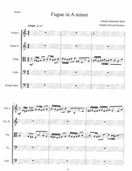 Fugue In A Minor Score Sheet Music