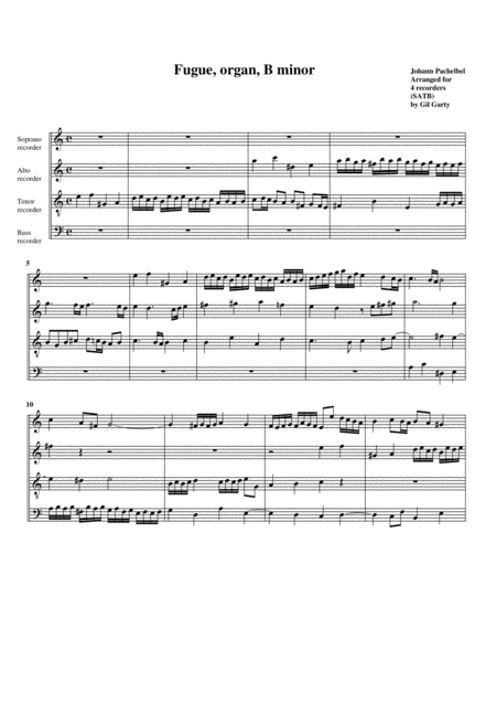 Free Sheet Music Fugue In B Minor Arrangement For 4 Recorders