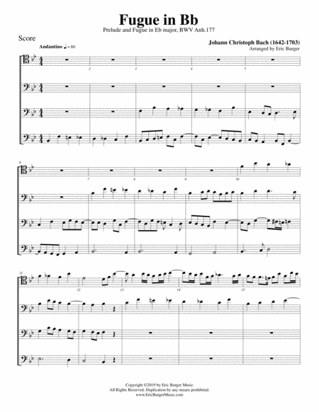 Free Sheet Music Fugue In Bb For Trombone Or Low Brass Quartet