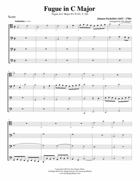 Fugue In C Major For Trombone Or Low Brass Quartet Sheet Music