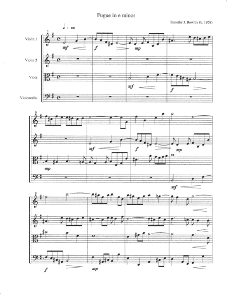 Free Sheet Music Fugue In E Minor 1994 For String Quartet Score And Parts