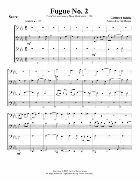 Free Sheet Music Fugue No 2 For Trombone Or Low Brass Quartet