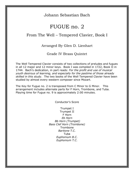 Free Sheet Music Fugue No 2 Well Tempered Clavier Book I Brass
