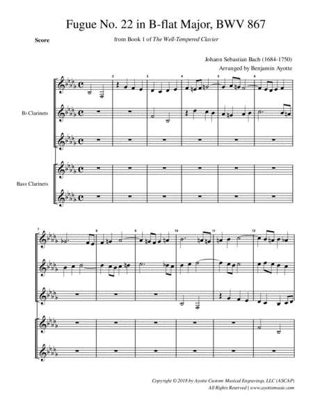 Fugue No 22 In Bb Minor Wtc Book 1 For Clarinet Quintet Sheet Music