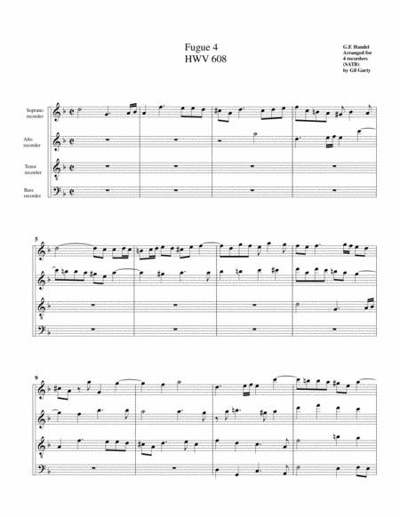 Free Sheet Music Fugue No 4 Hwv 608 Version In 4 4 Arrangement For 4 Recorders