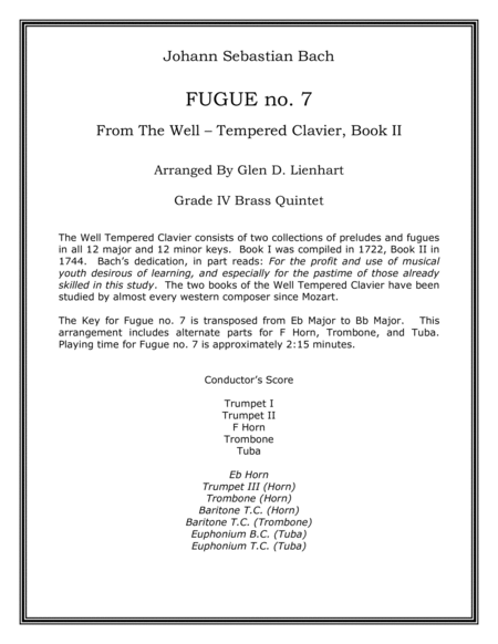 Free Sheet Music Fugue No 7 Brass Quintet