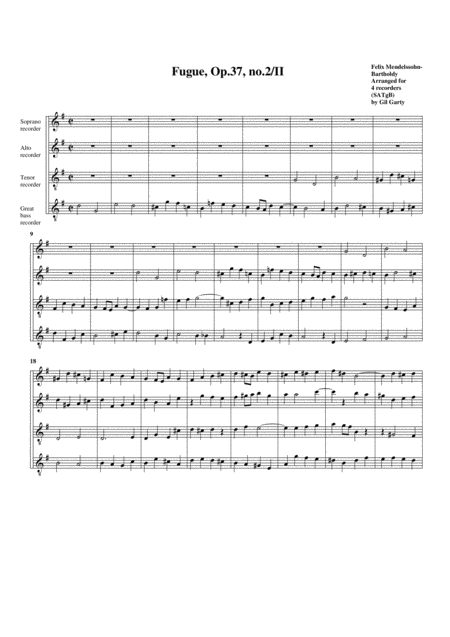 Free Sheet Music Fugue Op 37 No 2 Ii Arrangement For 4 Recorders