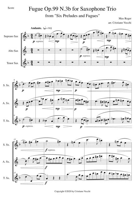 Fugue Op 99 N 3b For Saxophone Trio Sheet Music