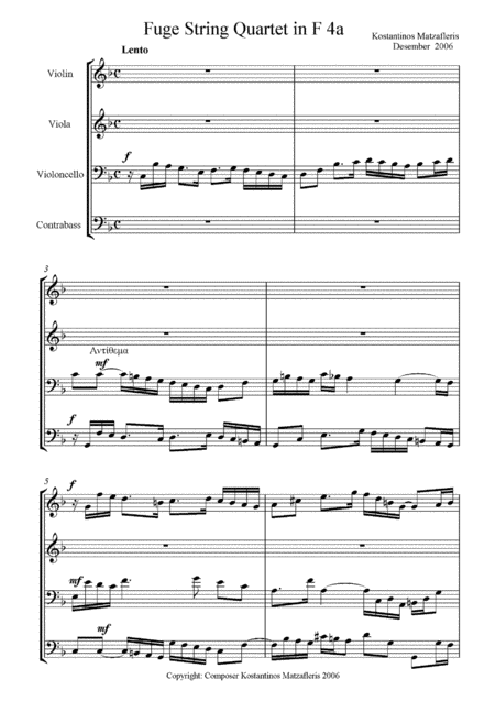 Fugue String Quartet In F Sheet Music