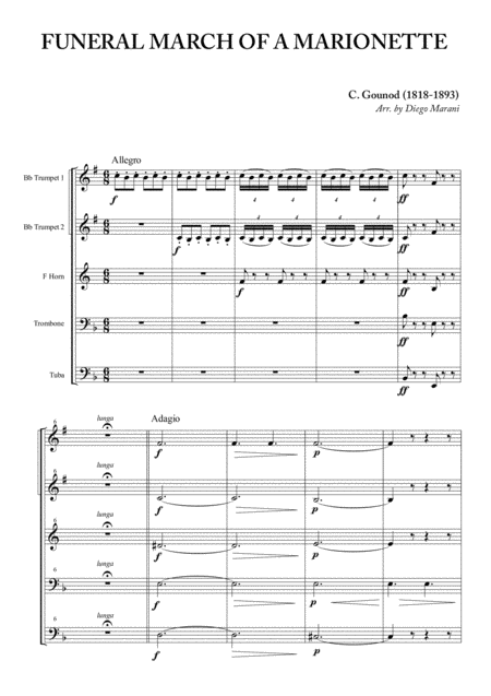 Funeral March Of A Marionette For Brass Quintet Sheet Music