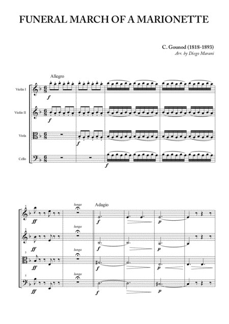 Funeral March Of A Marionette For String Quartet Sheet Music