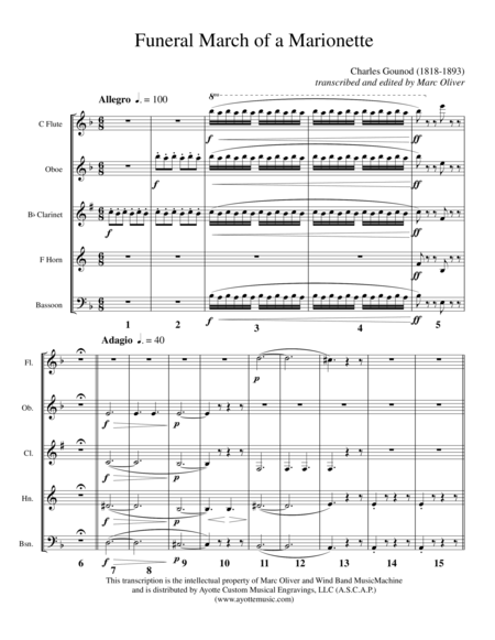 Funeral March Of A Marionette Transcribed For Woodwind Quintet Sheet Music