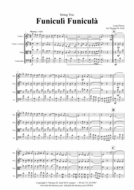 Funiculi Funicula Italian Evergreen String Trio Sheet Music