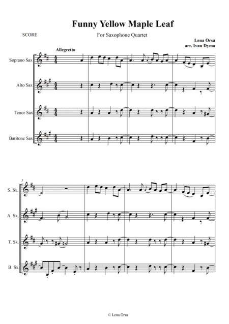 Funny Yellow Maple Leaf For Saxophone Quartet Sheet Music