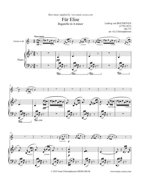 Fur Elise Clarinet Piano Sheet Music