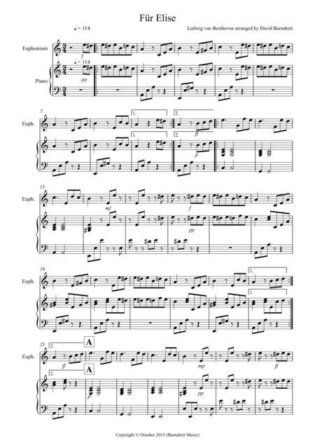 Free Sheet Music Fur Elise For Euphonium And Piano