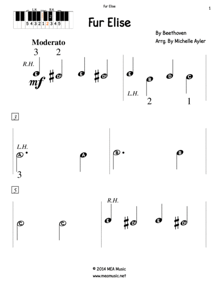 Free Sheet Music Fur Elise Primer Level Pre Reading