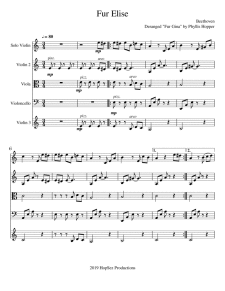 Fur Elise Violin Duet With Quartet Extension Sheet Music