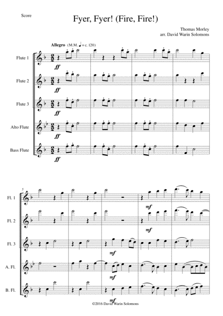 Fyer Fyer Fire Fire For Flute Quintet Sheet Music