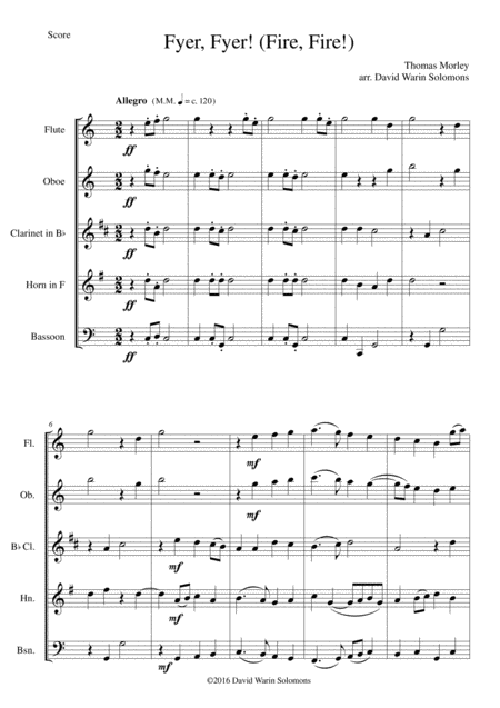 Fyer Fyer Fire Fire For Wind Quintet Sheet Music