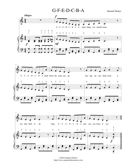 Free Sheet Music G F E D C B A A Mnemonic Song