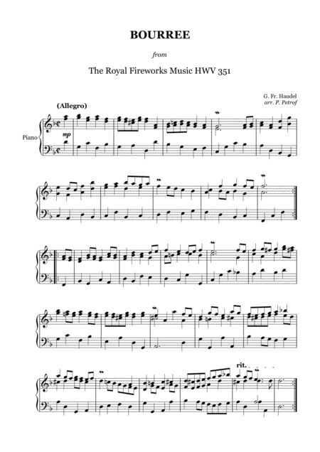 G Fr Handel Bourree From Royal Firework Piano Solo Sheet Music