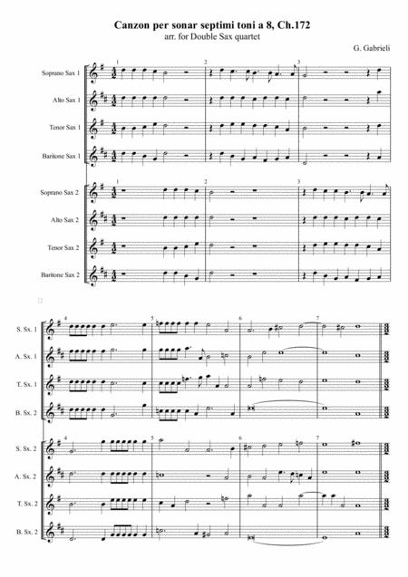 G Gabrieli Canzon Per Sonar Septimi Toni A 8 Ch 172 Arr For Double Sax Quartet Sheet Music