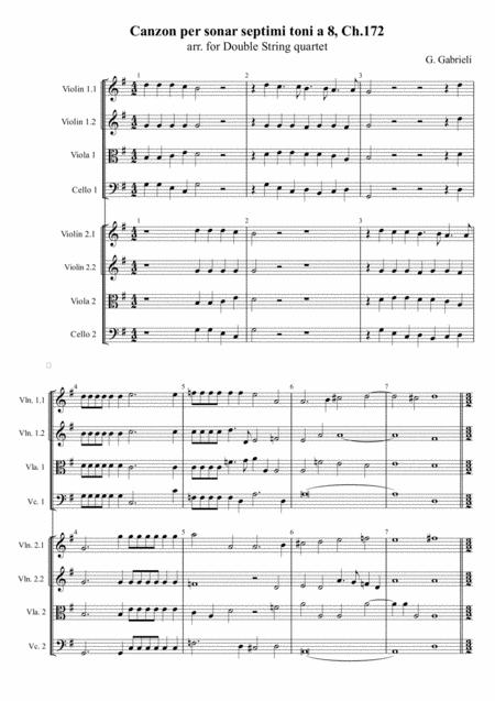 G Gabrieli Canzon Per Sonar Septimi Toni A 8 Ch 172 Arr For Double String Quartet Sheet Music