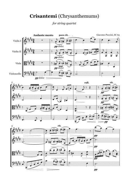 G Puccini Crisantemi String Quartet Score And Parts Sheet Music