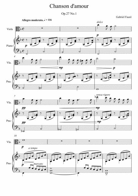 Gabriel Faur Chanson D Amour Viola Solo Sheet Music