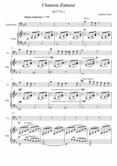 Free Sheet Music Gabriel Faur Chanson D Amour Violoncello Solo