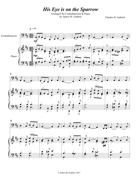 Free Sheet Music Gabriel His Eye Is On The Sparrow For Contrabassoon Piano