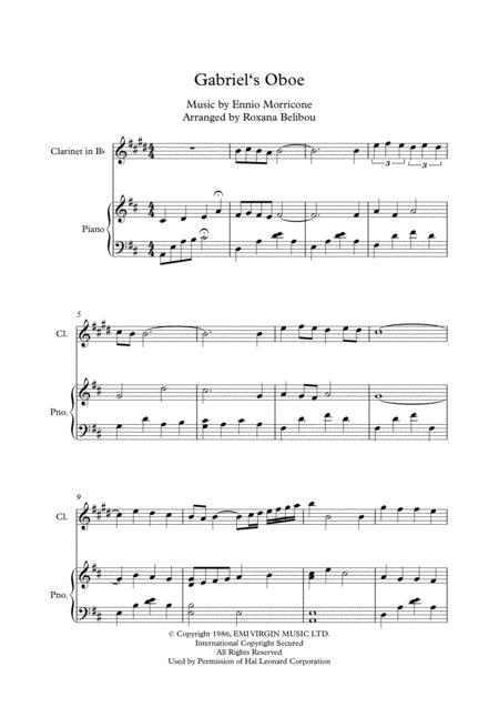 Free Sheet Music Gabriel Oboe For Clarinet Piano