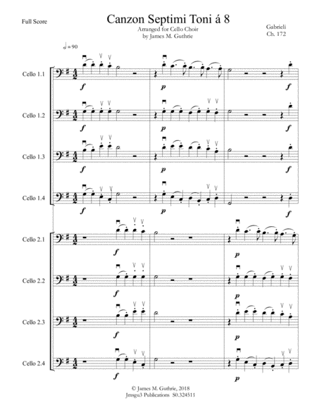 Gabrieli Canzon Septimi Toni Ch 172 For Cello Choir Sheet Music