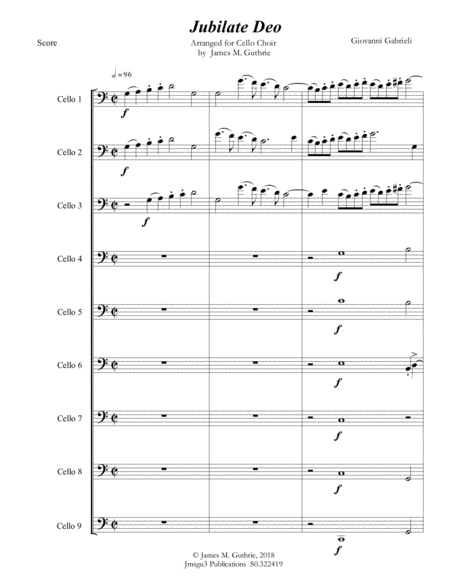 Free Sheet Music Gabrieli Jubilate Deo Ch 136 For Cello Choir