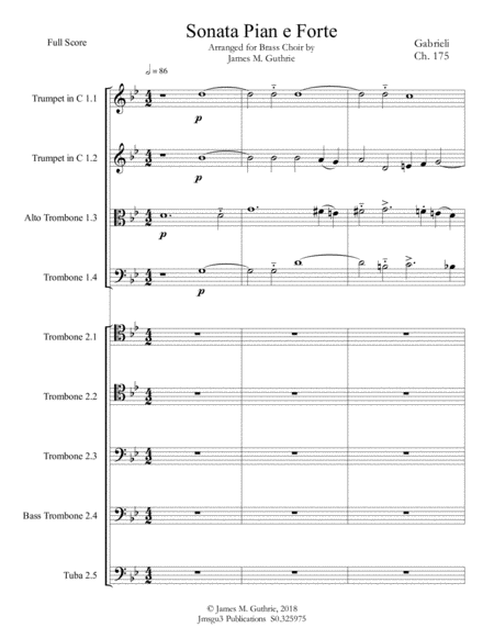 Free Sheet Music Gabrieli Sonata Pian E Forte Ch 175 For Brass Choir