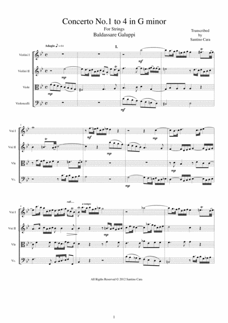 Galuppi Concerto No 1 To 4 In G Minor For Strings Sheet Music