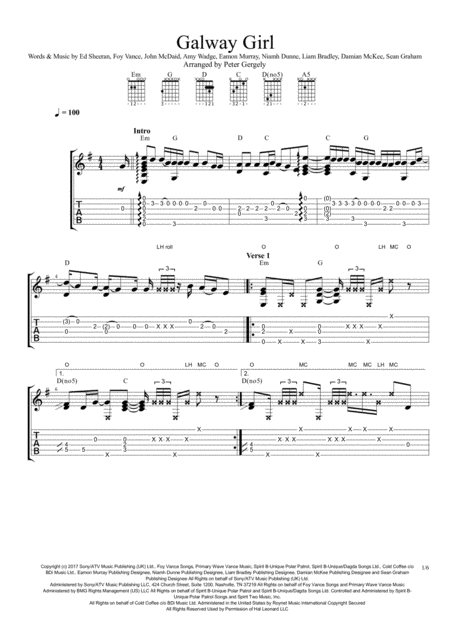 Galway Girl Fingerstyle Guitar Sheet Music