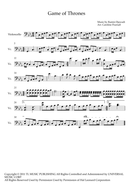 Game Of Thrones Cello Solo Sheet Music