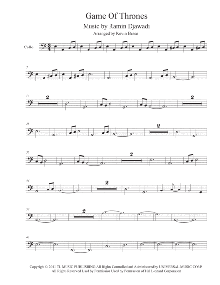 Game Of Thrones Easy Key Of C Cello Sheet Music