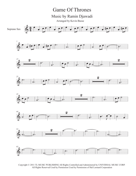 Game Of Thrones Easy Key Of C Soprano Sax Sheet Music