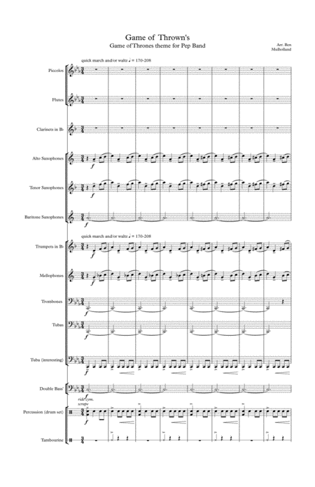 Game Of Thrones For Pep Band Sheet Music