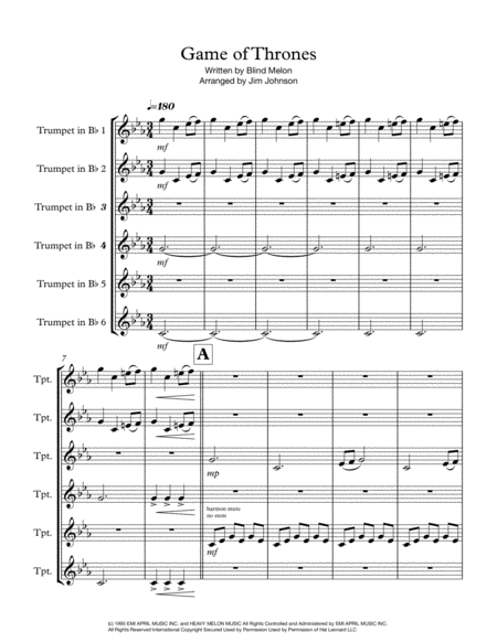 Game Of Thrones For Trumpet Ensemble Sheet Music