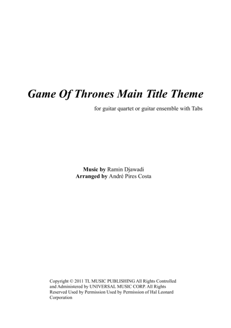 Game Of Thrones Guitar Quartet With Tabs Sheet Music